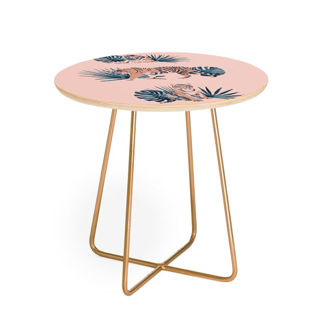 Emanuela Carratoni Tigers on Pink Round Side Table