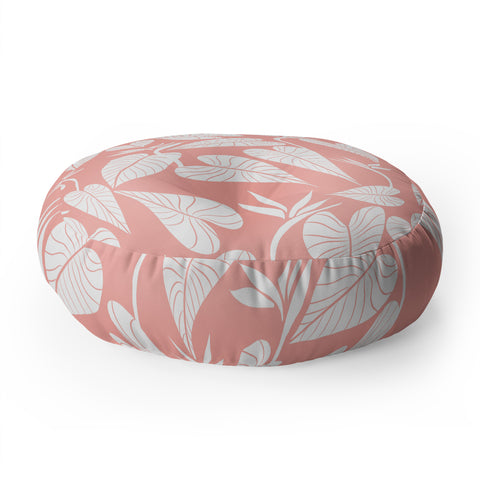 Emanuela Carratoni Tropical Leaves on Pink Floor Pillow Round