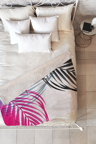 Emanuela Carratoni Trychromy Palms Fleece Throw Blanket