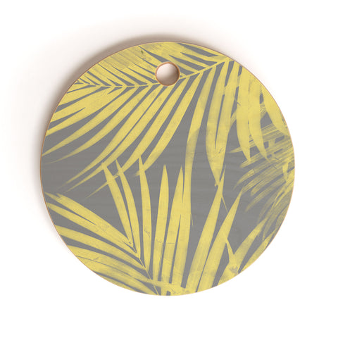 Emanuela Carratoni Ultimate Gray and Yellow Palms Cutting Board Round