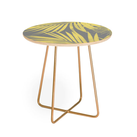 Emanuela Carratoni Ultimate Gray and Yellow Palms Round Side Table