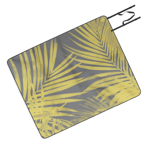 Emanuela Carratoni Ultimate Gray and Yellow Palms Picnic Blanket
