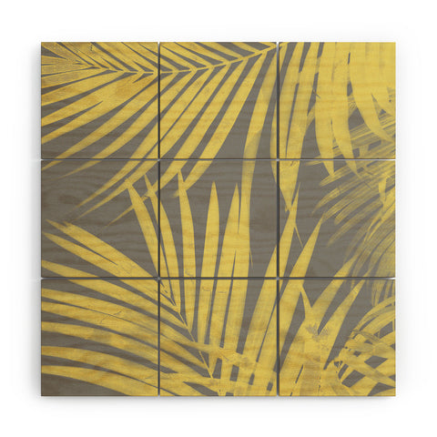 Emanuela Carratoni Ultimate Gray and Yellow Palms Wood Wall Mural