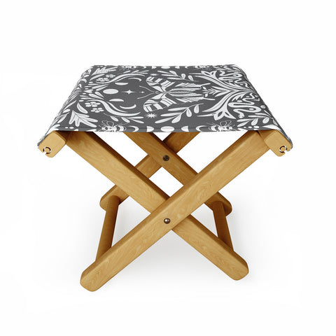 Emanuela Carratoni Ultimate Gray Damask Folding Stool