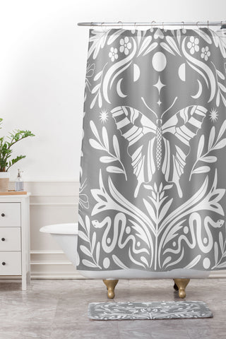 Emanuela Carratoni Ultimate Gray Damask Shower Curtain And Mat