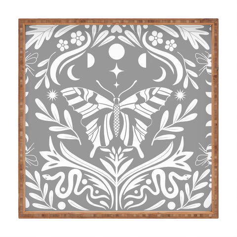 Emanuela Carratoni Ultimate Gray Damask Square Tray