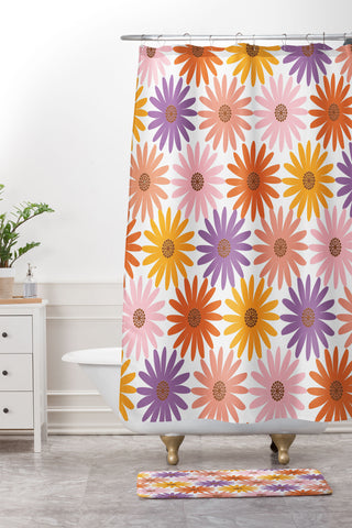 Emanuela Carratoni Very Peri Daisy Pattern Shower Curtain And Mat