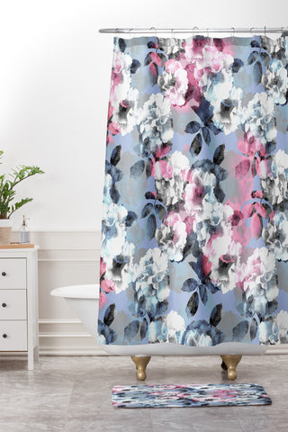 Emanuela Carratoni Vintage Floral Theme Shower Curtain And Mat