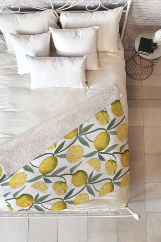 Emanuela Carratoni Vintage Lemons Fleece Throw Blanket