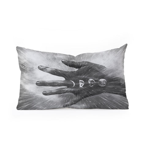 Emanuela Carratoni Vintage Moon on Black Hand Oblong Throw Pillow