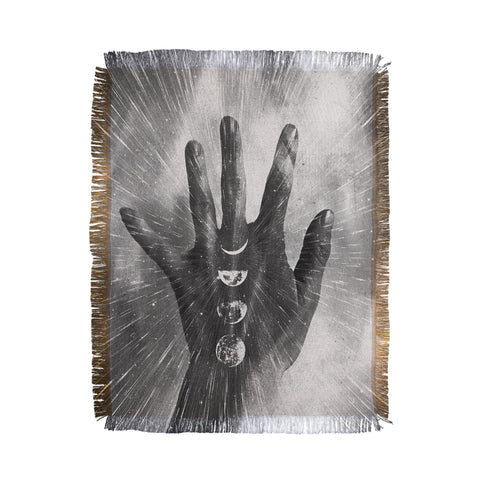Emanuela Carratoni Vintage Moon on Black Hand Throw Blanket