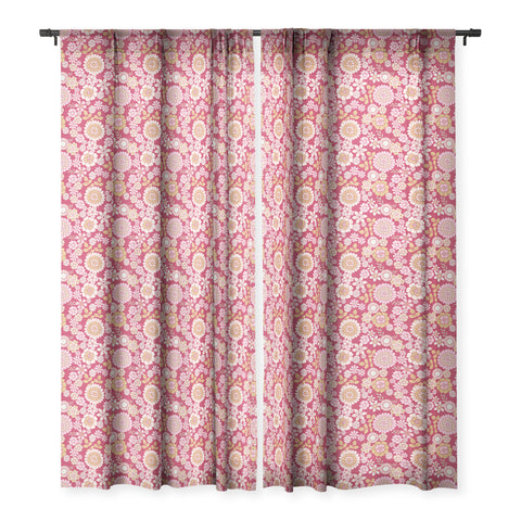 Emanuela Carratoni Viva Magenta Floral Theme Sheer Window Curtain