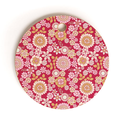 Emanuela Carratoni Viva Magenta Floral Theme Cutting Board Round