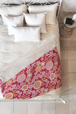 Emanuela Carratoni Viva Magenta Floral Theme Fleece Throw Blanket