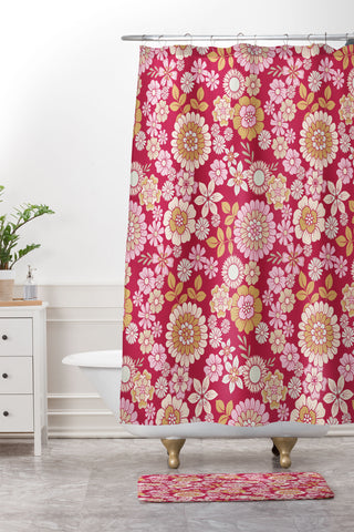 Emanuela Carratoni Viva Magenta Floral Theme Shower Curtain And Mat