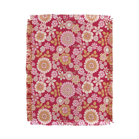 Emanuela Carratoni Viva Magenta Floral Theme Throw Blanket