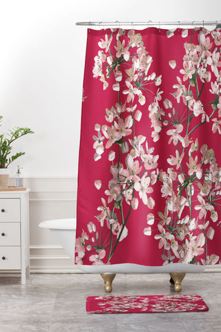 Emanuela Carratoni Viva Magenta Flowers Shower Curtain And Mat