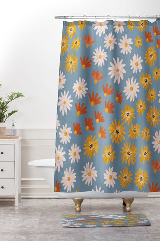 Emanuela Carratoni Wild Painted Flowers Shower Curtain And Mat