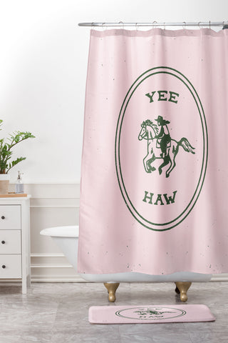 Emma Boys Yee Haw in Pink Shower Curtain And Mat