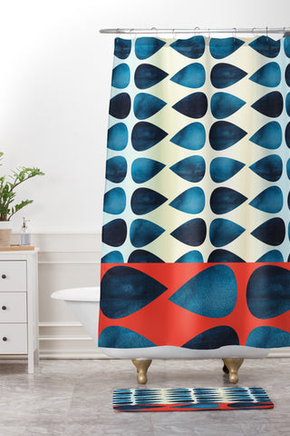 Emmie K Blue Drops Shower Curtain And Mat