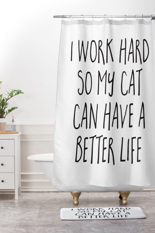 EnvyArt Cat Better Life Shower Curtain And Mat