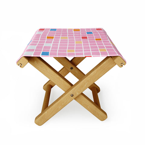 Erika Stallworth Modern Mosaic Pink Folding Stool