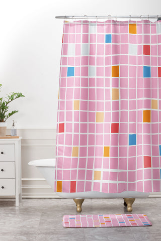 Erika Stallworth Modern Mosaic Pink Shower Curtain And Mat