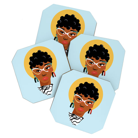 Erika Stallworth Natural Hair Lady Coaster Set