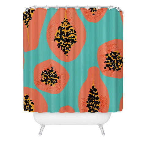 Erika Stallworth Papaya Sky Tropical Fruit Shower Curtain
