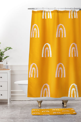 Erika Stallworth Pink Mango Rainbow Pattern Shower Curtain And Mat