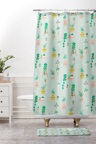 Erika Stallworth Plant Lady Scandinavian Apartment Mint Shower Curtain And Mat