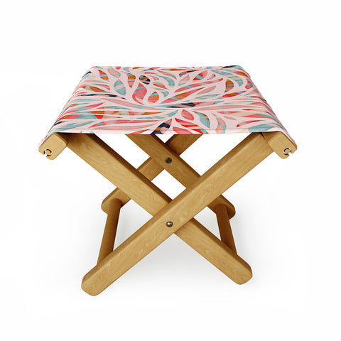 evamatise Abstract Boho Bamboo Leaves Colorful Tribal Pattern Folding Stool