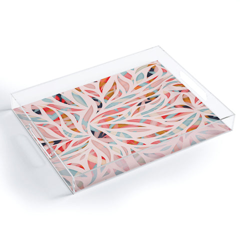 evamatise Abstract Boho Bamboo Leaves Colorful Tribal Pattern Acrylic Tray