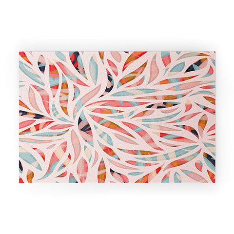 evamatise Abstract Boho Bamboo Leaves Colorful Tribal Pattern Welcome Mat