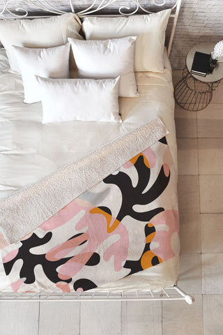 evamatise Abstract Modern Shapes Mid Century Fleece Throw Blanket