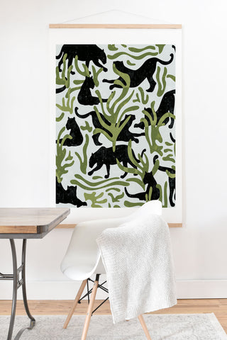 evamatise Abstract Wild Cats and Plants Art Print And Hanger