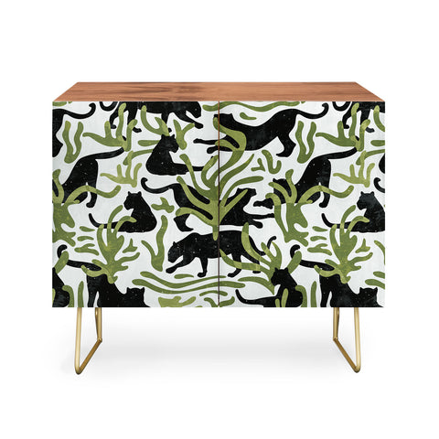 evamatise Abstract Wild Cats and Plants Credenza