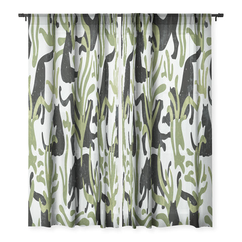 evamatise Abstract Wild Cats and Plants Sheer Non Repeat