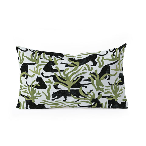 evamatise Abstract Wild Cats and Plants Oblong Throw Pillow