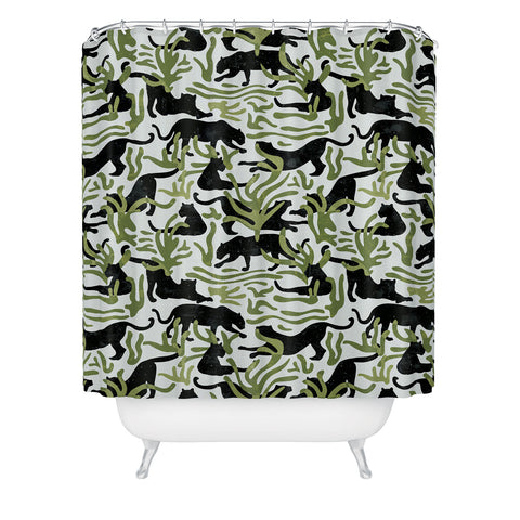 evamatise Abstract Wild Cats and Plants Shower Curtain