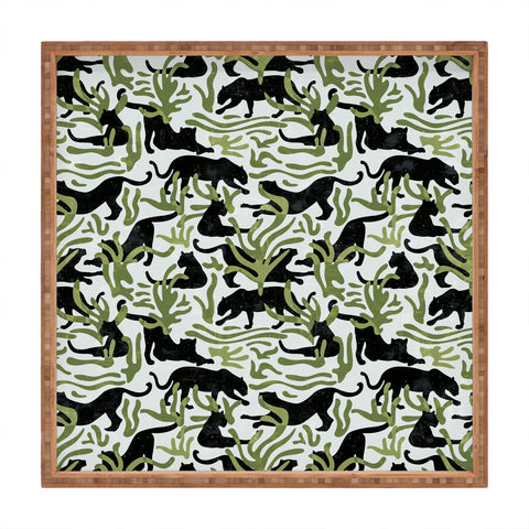 evamatise Abstract Wild Cats and Plants Square Tray