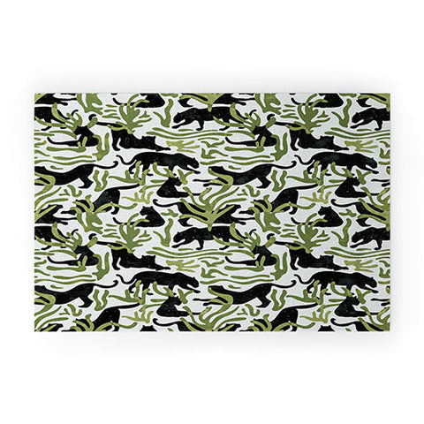evamatise Abstract Wild Cats and Plants Welcome Mat