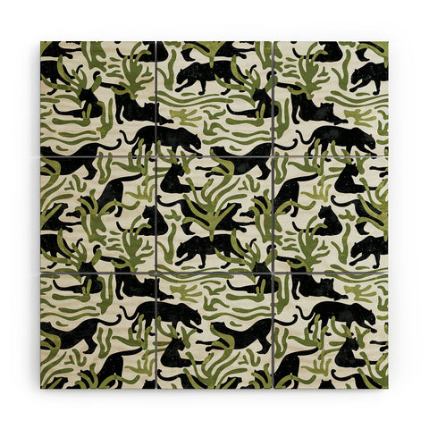 evamatise Abstract Wild Cats and Plants Wood Wall Mural