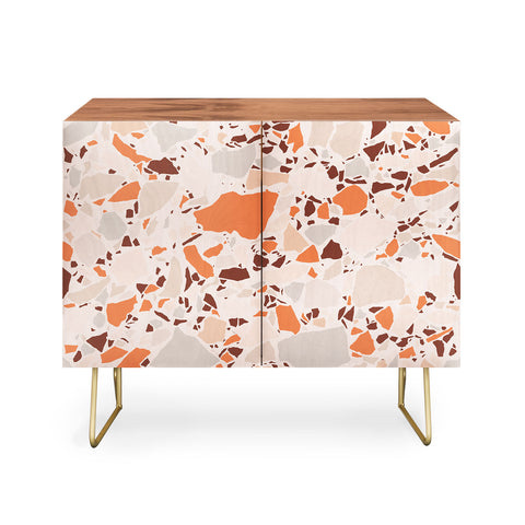 evamatise Autumn Terrazzo Pumpkin Colors and Abstract Shapes Credenza