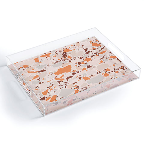 evamatise Autumn Terrazzo Pumpkin Colors and Abstract Shapes Acrylic Tray