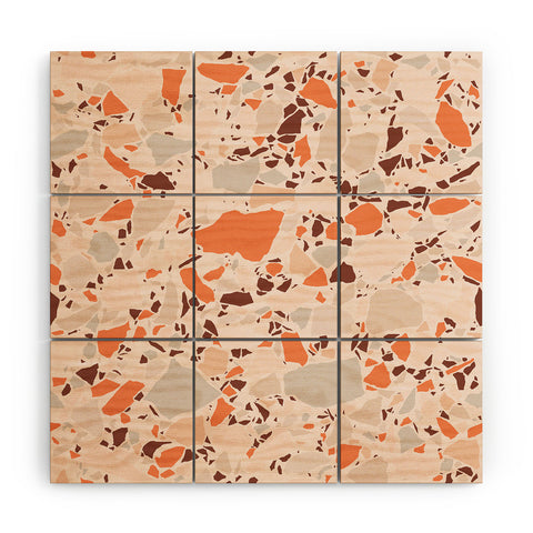 evamatise Autumn Terrazzo Pumpkin Colors and Abstract Shapes Wood Wall Mural
