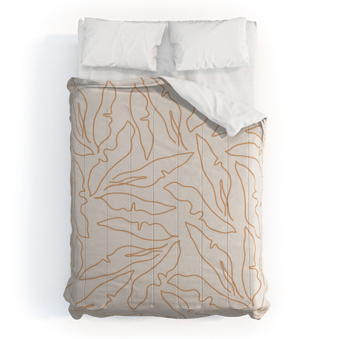 evamatise Banana Leaves Line Art Neutral Comforter
