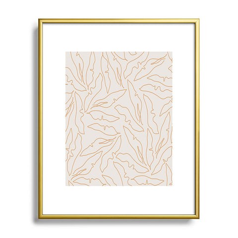 evamatise Banana Leaves Line Art Neutral Metal Framed Art Print