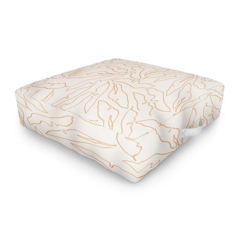 evamatise Banana Leaves Line Art Neutral Outdoor Floor Cushion