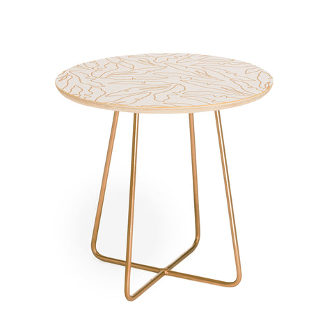 evamatise Banana Leaves Line Art Neutral Round Side Table